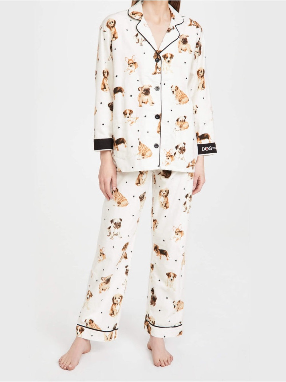 PJ Salvage pajama set Cream Puppy Print Two-Piece women’s size medium